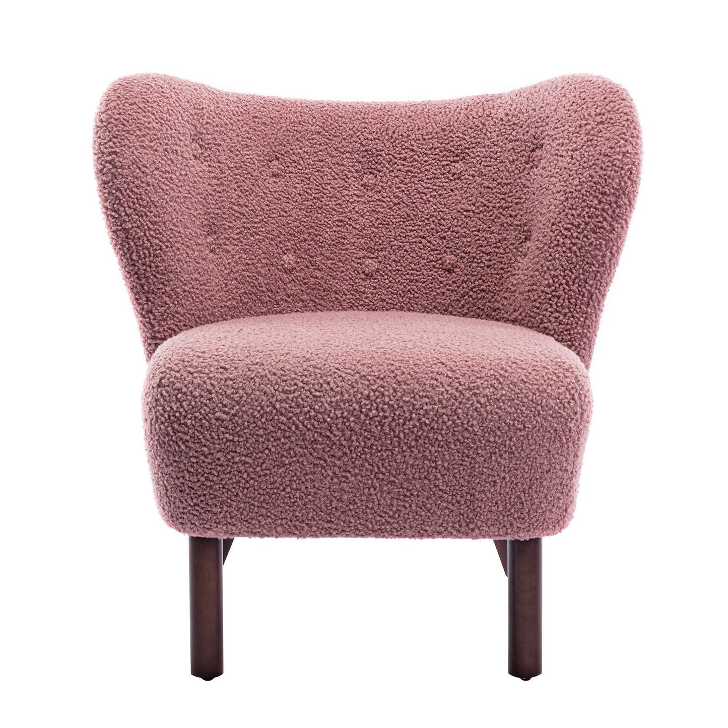 Modern Accent Chair Lambskin Sherpa Wingback Tufted Side Chair Blush FredCo