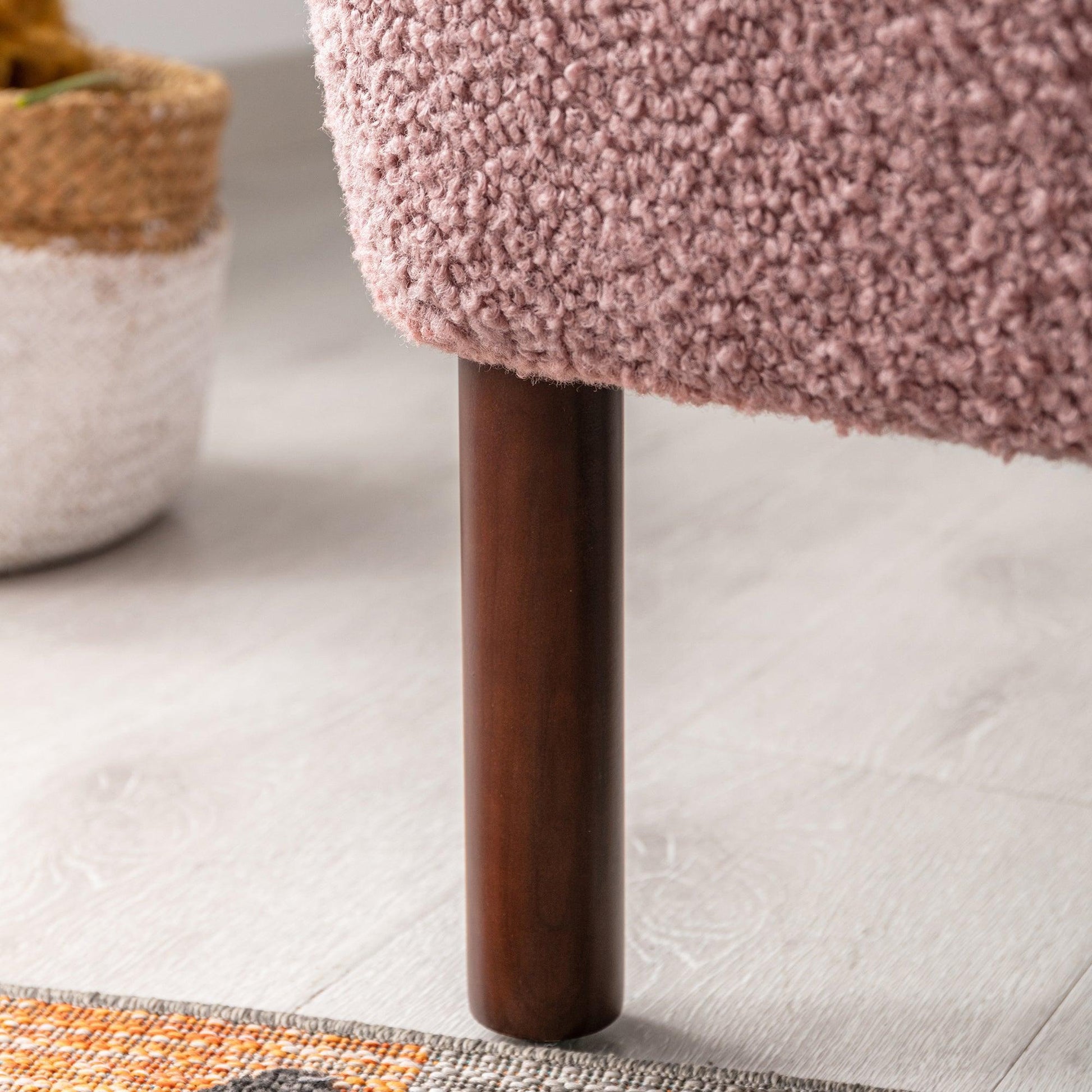 Modern Accent Chair Lambskin Sherpa Wingback Tufted Side Chair Blush FredCo