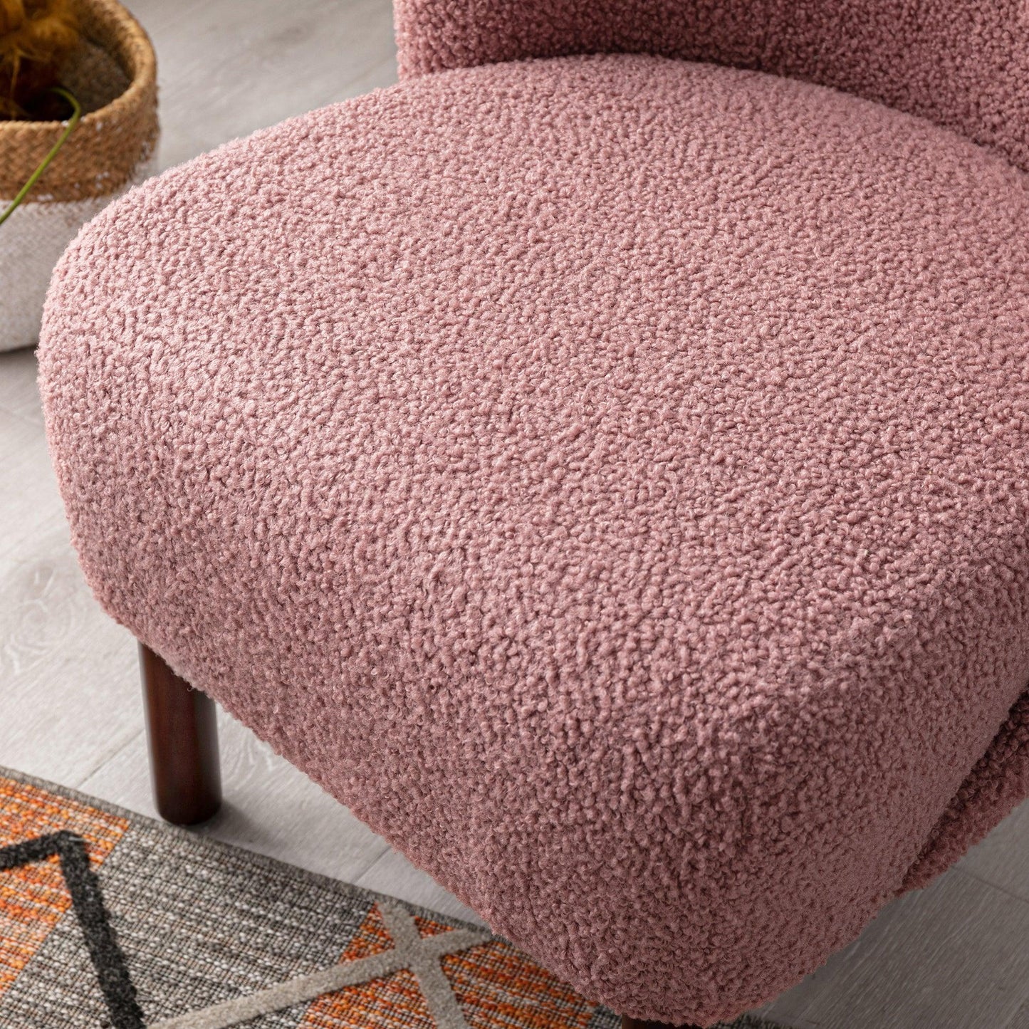 Modern Accent Chair Lambskin Sherpa Wingback Tufted Side Chair Blush FredCo