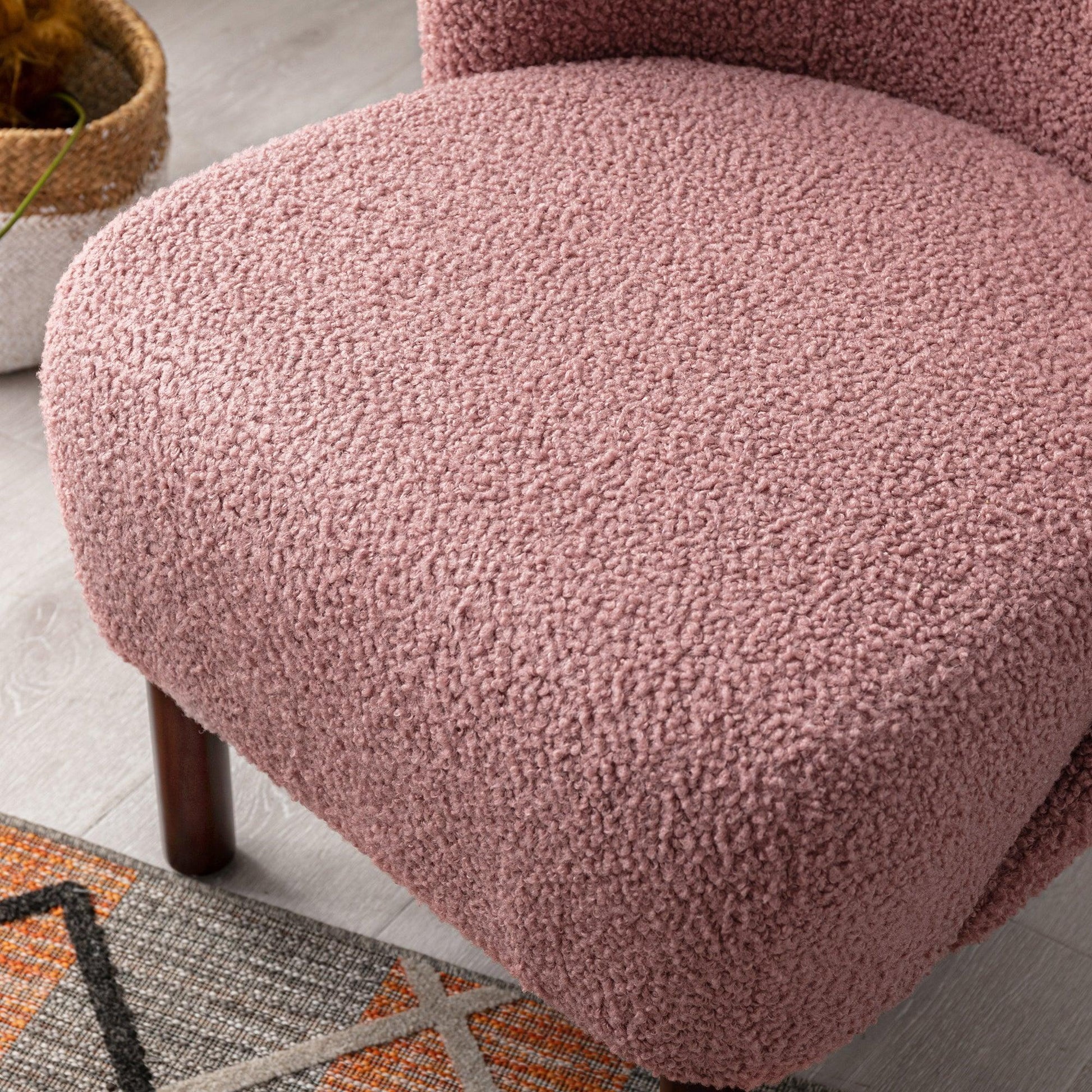 Modern Accent Chair Lambskin Sherpa Wingback Tufted Side Chair Blush FredCo