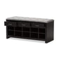 Modern and Contemporary Espresso Finished Grey Fabric Upholstered Cushioned Entryway Bench FredCo