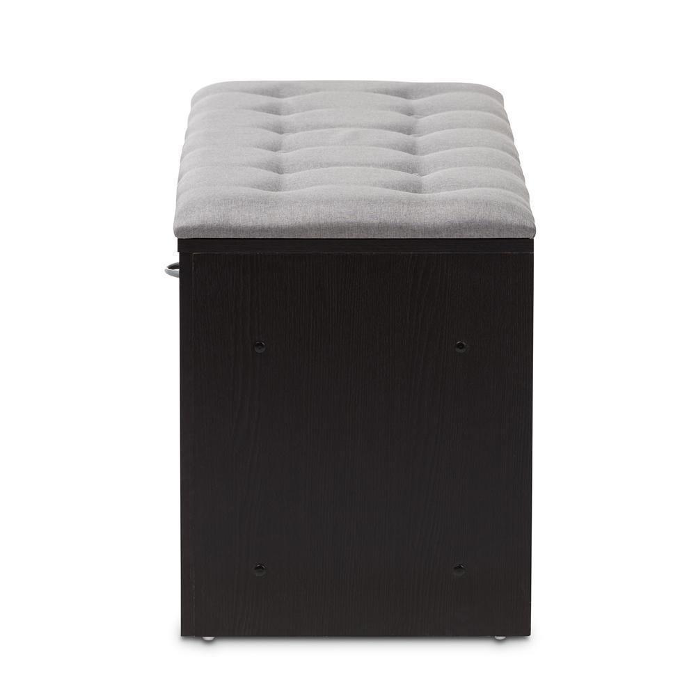 Modern and Contemporary Espresso Finished Grey Fabric Upholstered Cushioned Entryway Bench FredCo