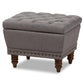 Modern and Contemporary Light Grey Fabric Walnut Wood Finished, Button-Tufted Storage Ottoman FredCo
