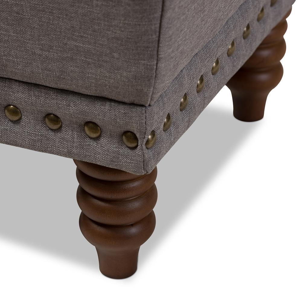 Modern and Contemporary Light Grey Fabric Walnut Wood Finished, Button-Tufted Storage Ottoman FredCo