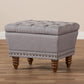 Modern and Contemporary Light Grey Fabric Walnut Wood Finished, Button-Tufted Storage Ottoman FredCo