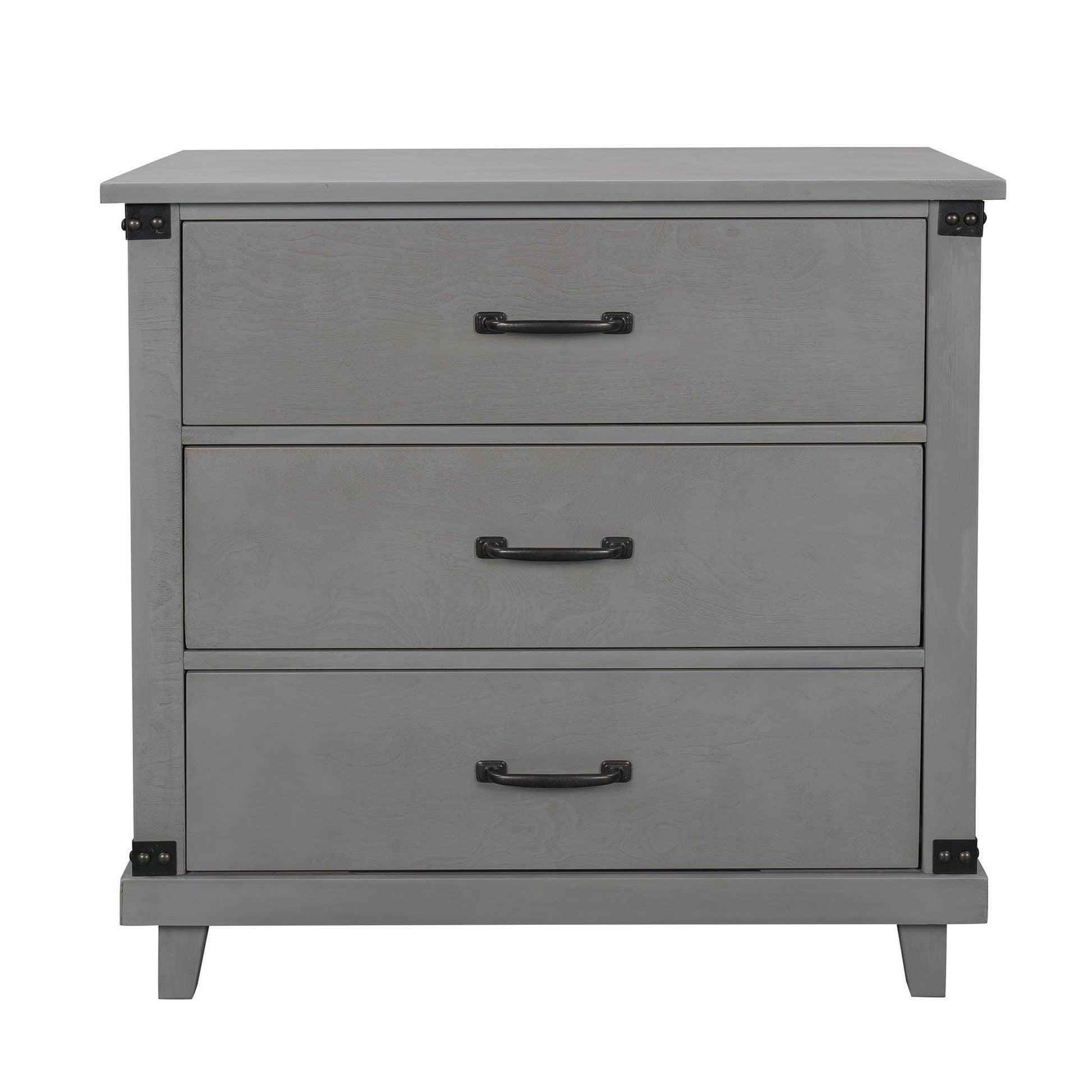 Modern Bedroom Nightstand with 3 Drawers Storage , Gray FredCo