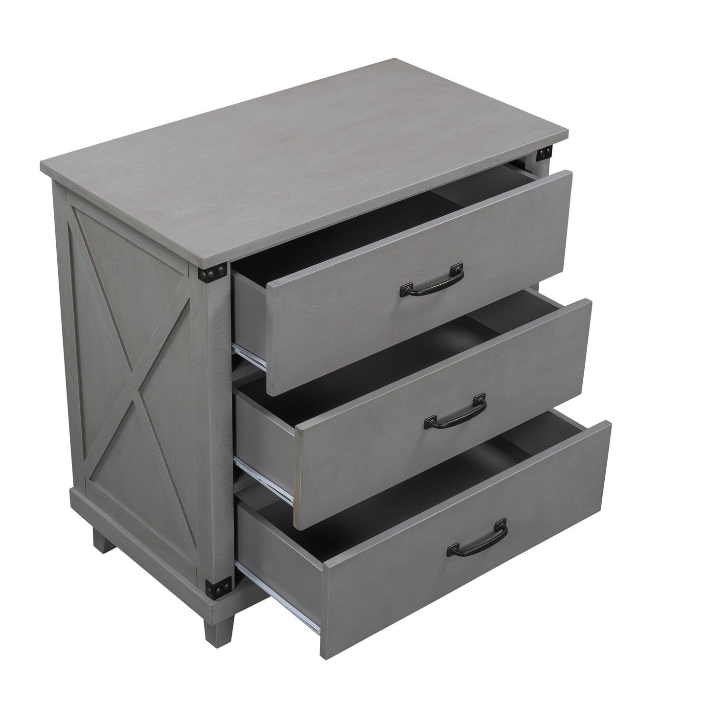 Modern Bedroom Nightstand with 3 Drawers Storage , Gray FredCo