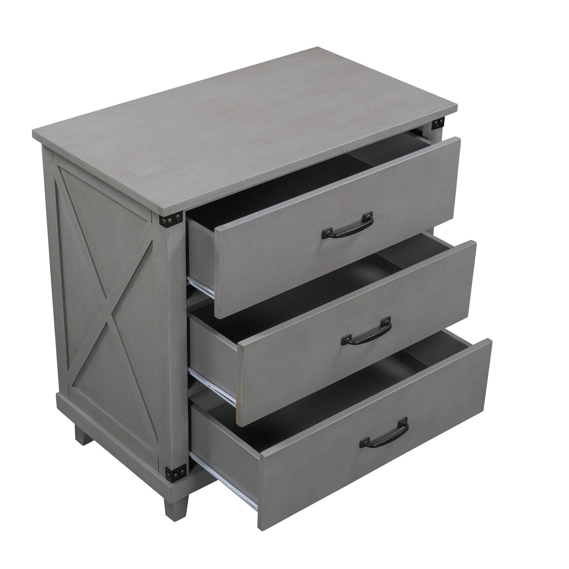 Modern Bedroom Nightstand with 3 Drawers Storage , Gray FredCo