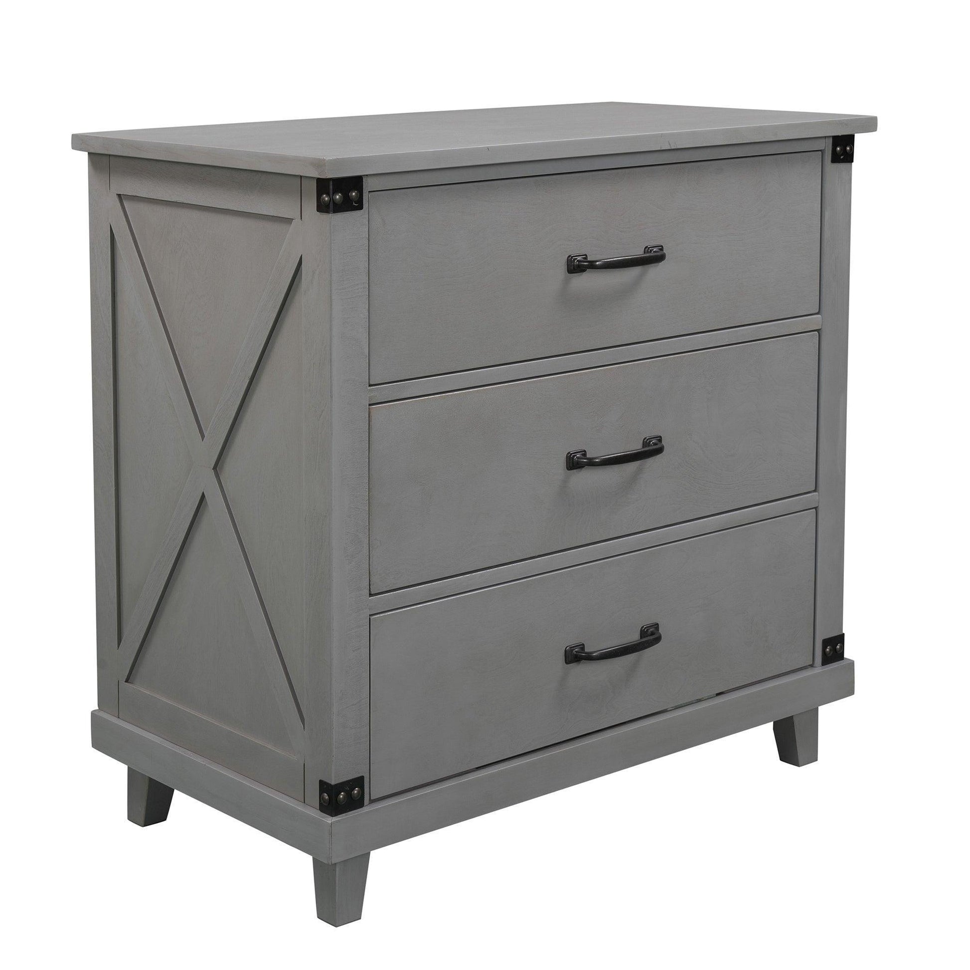 Modern Bedroom Nightstand with 3 Drawers Storage , Gray FredCo