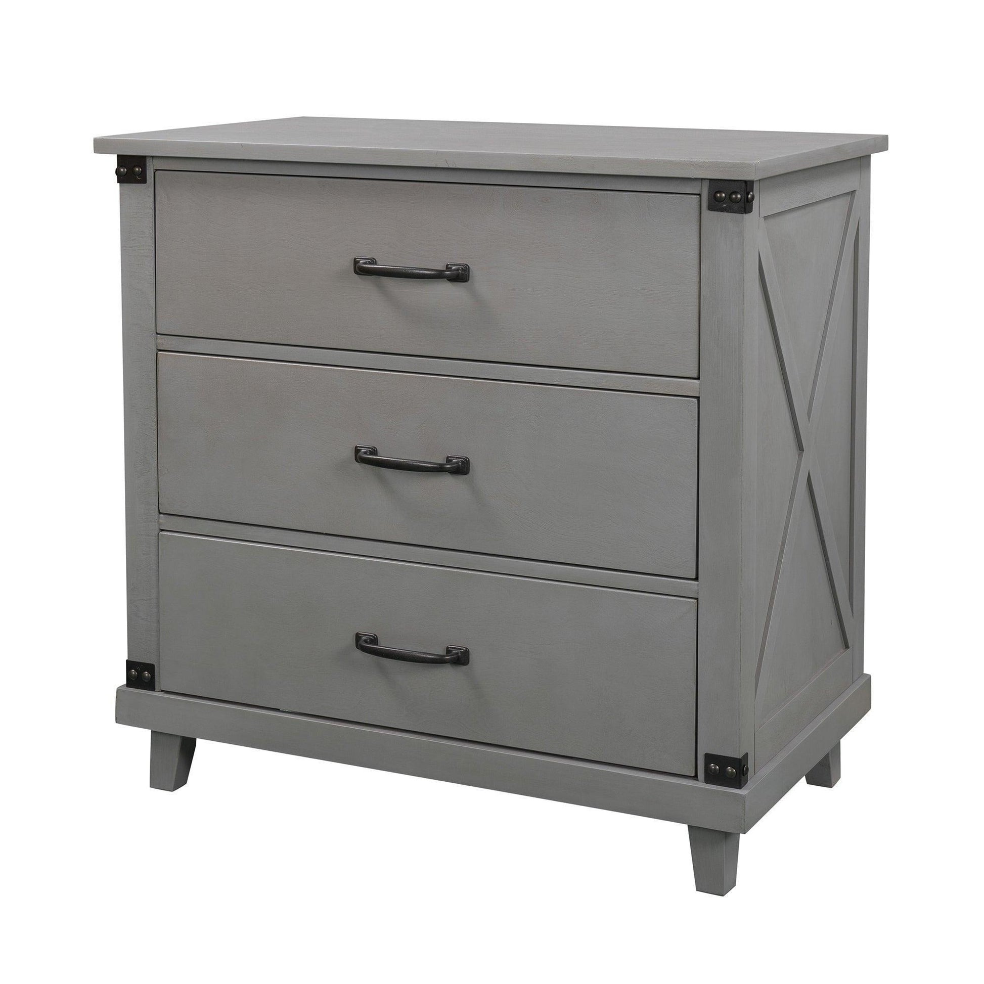 Modern Bedroom Nightstand with 3 Drawers Storage , Gray FredCo