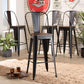 Modern Industrial Black Metal and Walnut Brown Finished Wood 4-Piece Bar Stool Set FredCo