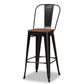 Modern Industrial Black Metal and Walnut Brown Finished Wood 4-Piece Bar Stool Set FredCo