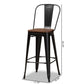 Modern Industrial Black Metal and Walnut Brown Finished Wood 4-Piece Bar Stool Set FredCo