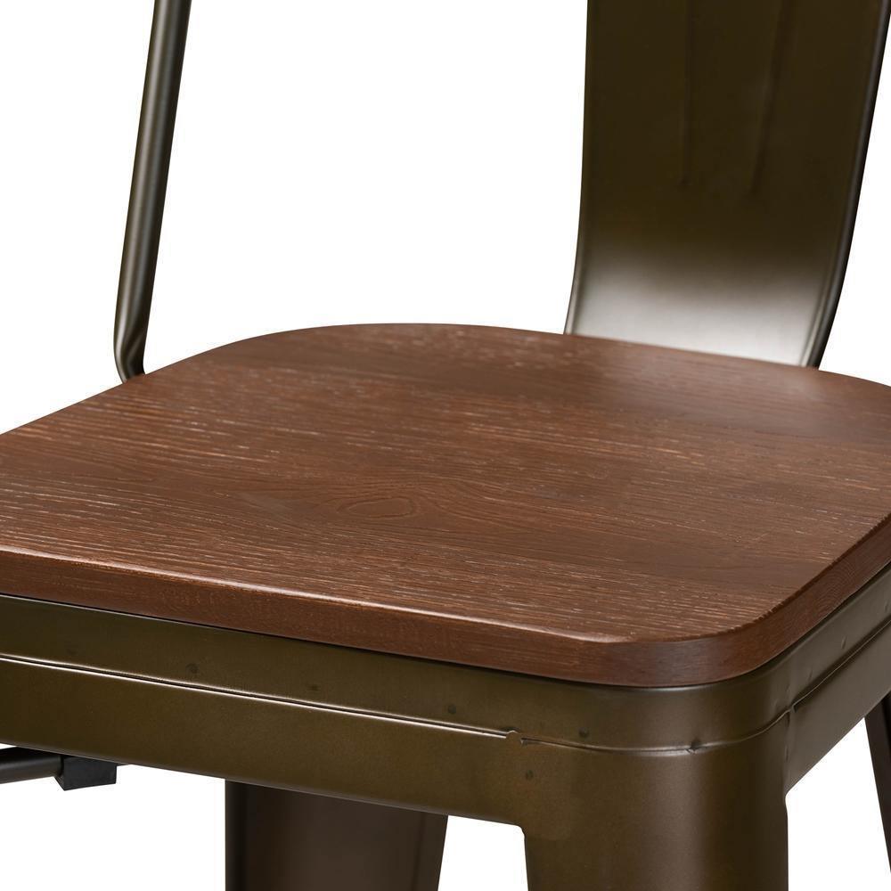 Modern Industrial Brown Metal and Walnut Brown Finished Wood 4-Piece Bar Stool Set FredCo