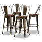 Modern Industrial Brown Metal and Walnut Brown Finished Wood 4-Piece Bar Stool Set FredCo