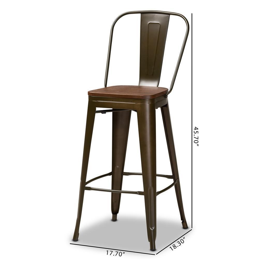 Modern Industrial Brown Metal and Walnut Brown Finished Wood 4-Piece Bar Stool Set FredCo