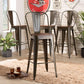 Modern Industrial Brown Metal and Walnut Brown Finished Wood 4-Piece Bar Stool Set FredCo