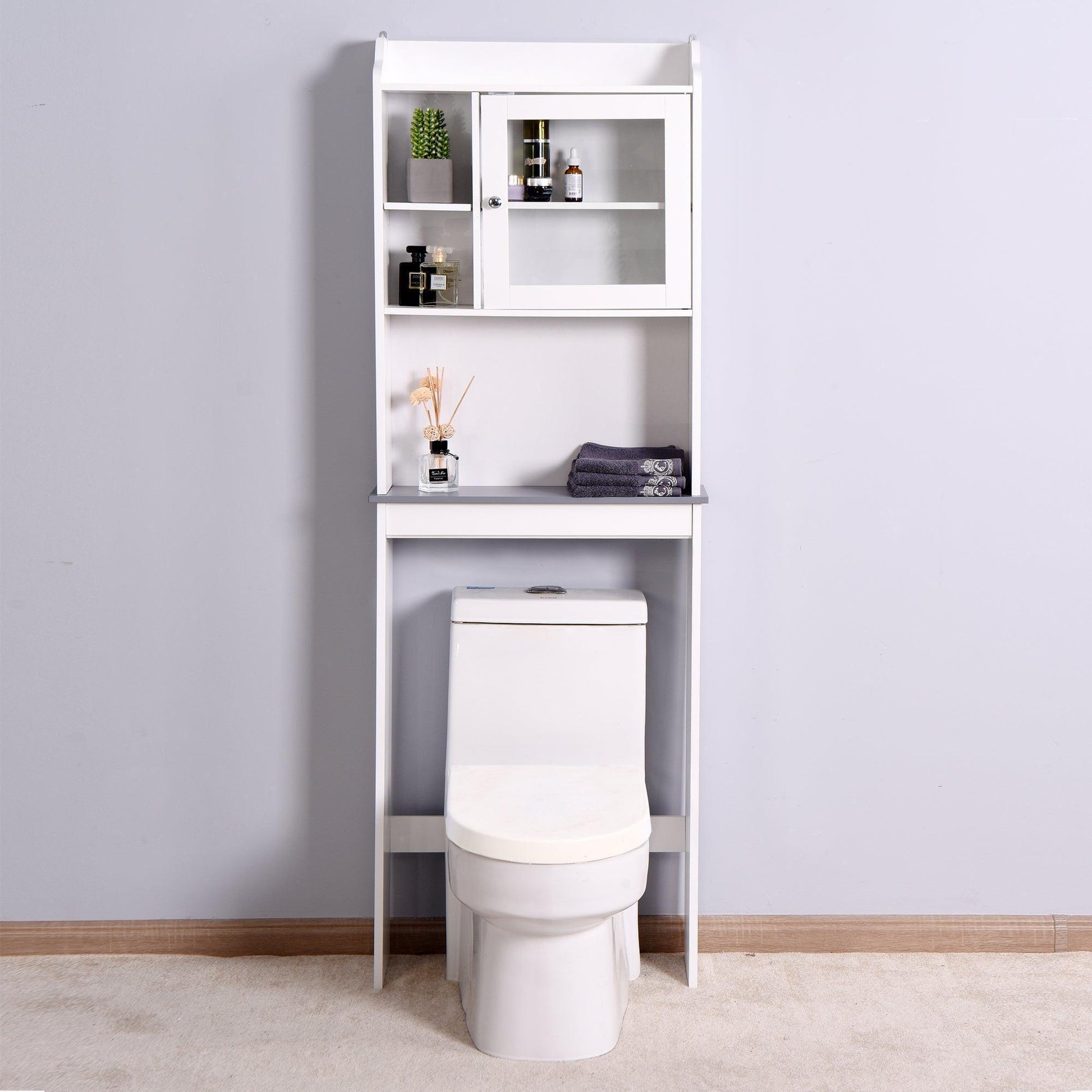 Modern Over The Toilet Wood Storage Cabinet for Home, Bathroom White FredCo