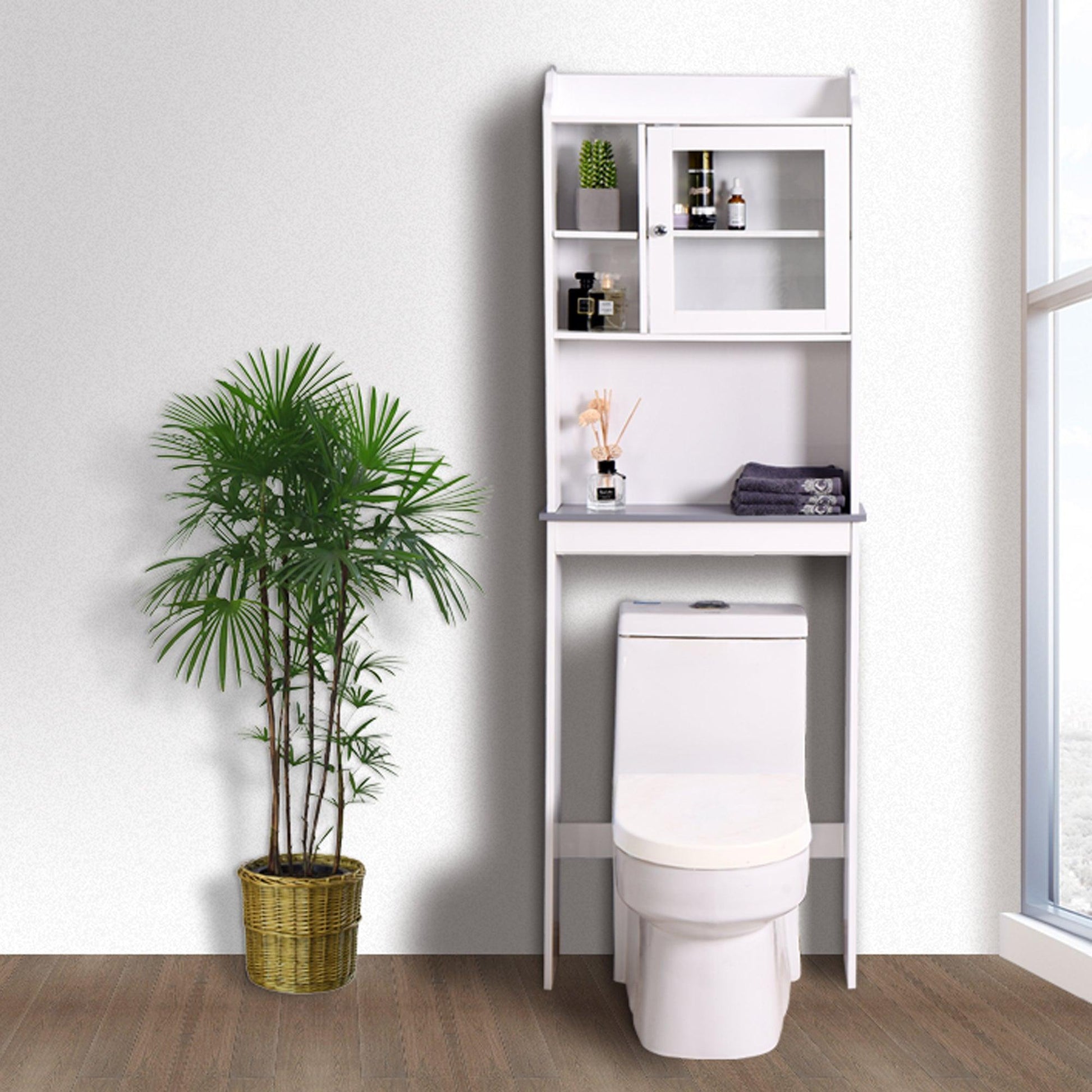 Modern Over The Toilet Wood Storage Cabinet for Home, Bathroom White FredCo