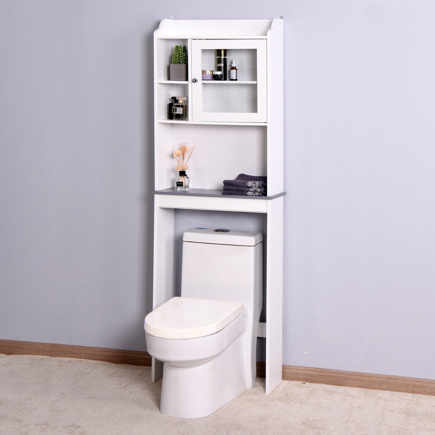 Modern Over The Toilet Wood Storage Cabinet for Home, Bathroom White FredCo