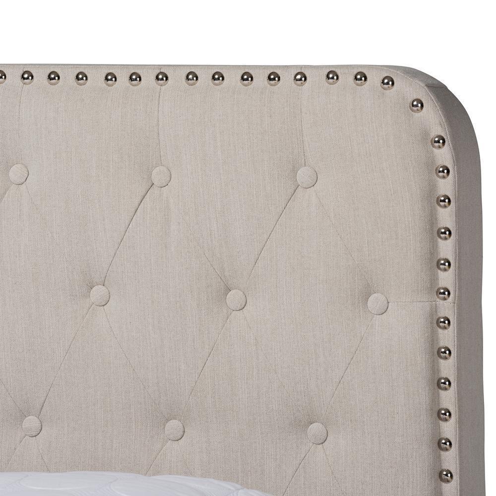 Modern Transitional Beige Fabric Upholstered Button Tufted Full Size Panel Bed FredCo