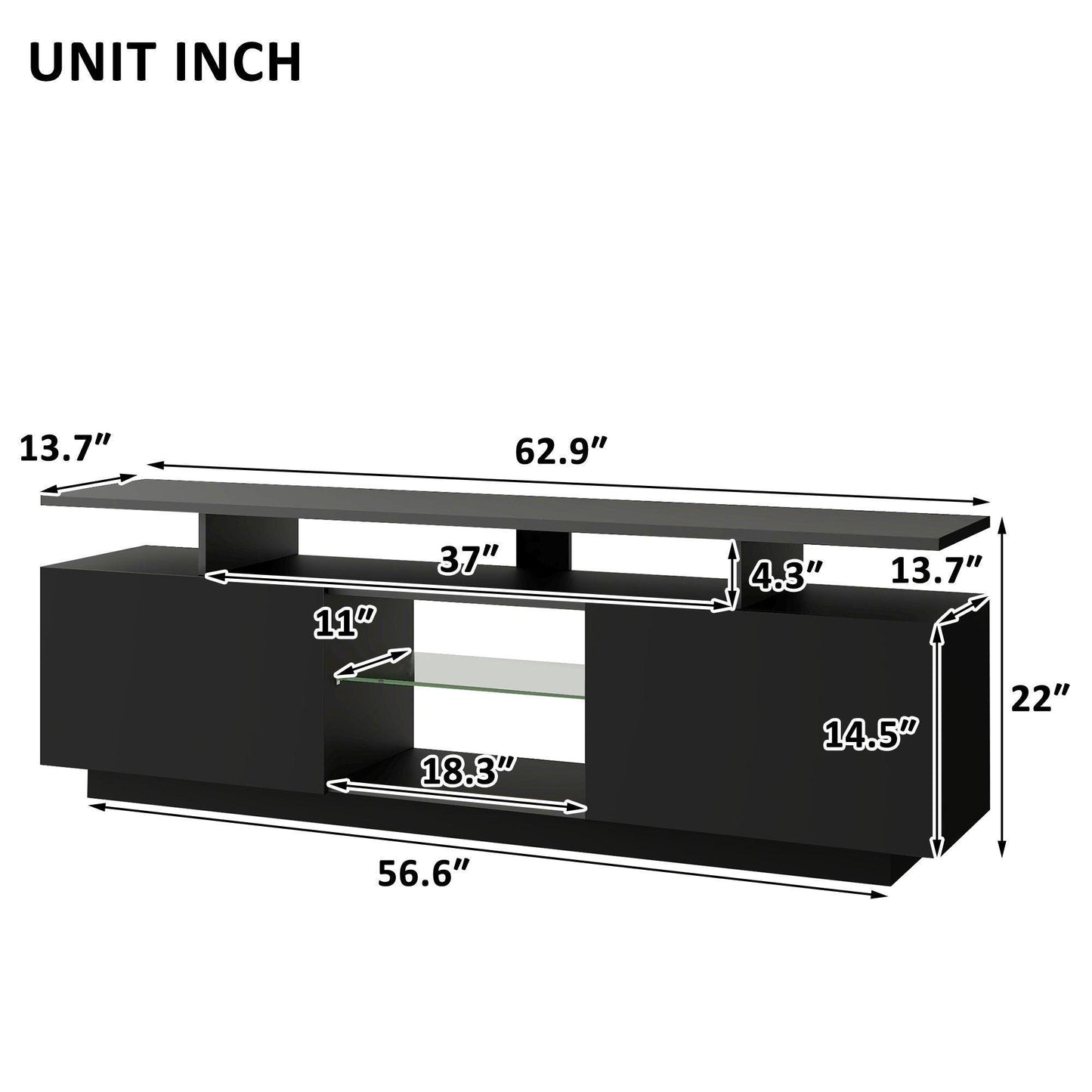 Modern TV Stand for TVs up to 65inches with LED lights, WF280706AAB) FredCo
