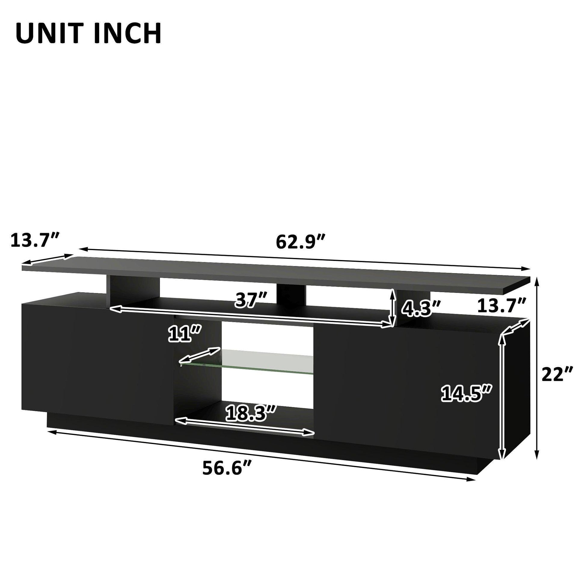 Modern TV Stand for TVs up to 65inches with LED lights, WF280706AAB) FredCo