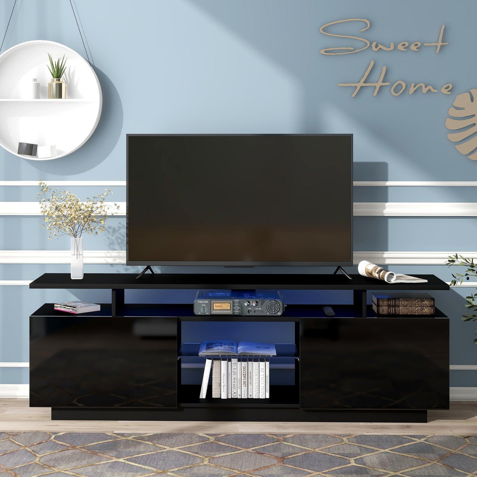 Modern TV Stand for TVs up to 65inches with LED lights, WF280706AAB) FredCo