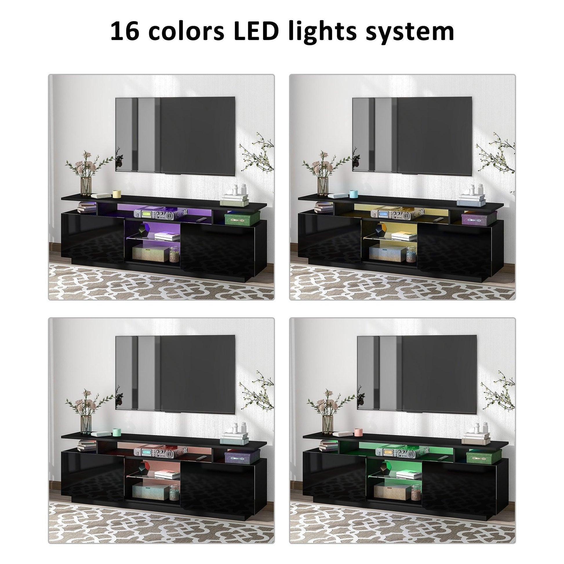 Modern TV Stand for TVs up to 65inches with LED lights, WF280706AAB) FredCo