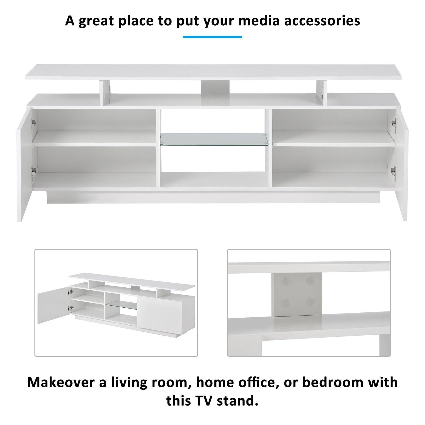 Modern TV Stand for TVs up to 65inches with LED lights, WF280706AAK FredCo