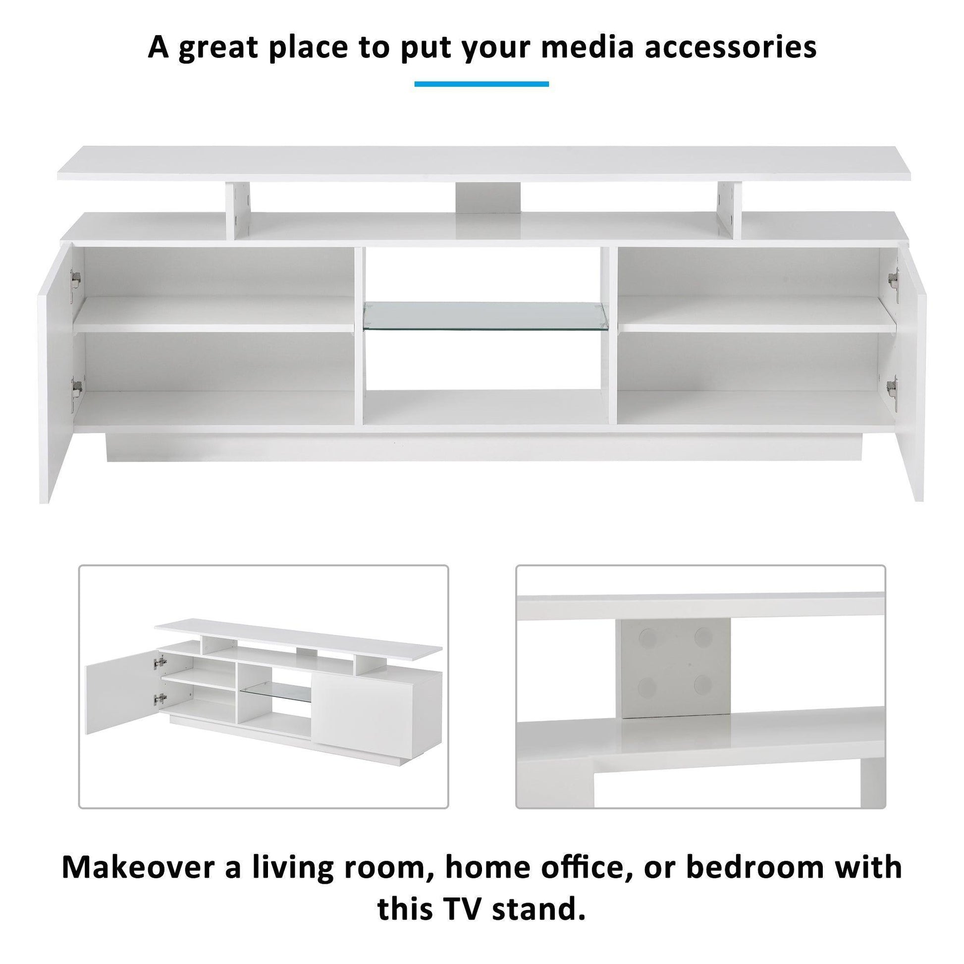 Modern TV Stand for TVs up to 65inches with LED lights, WF280706AAK FredCo