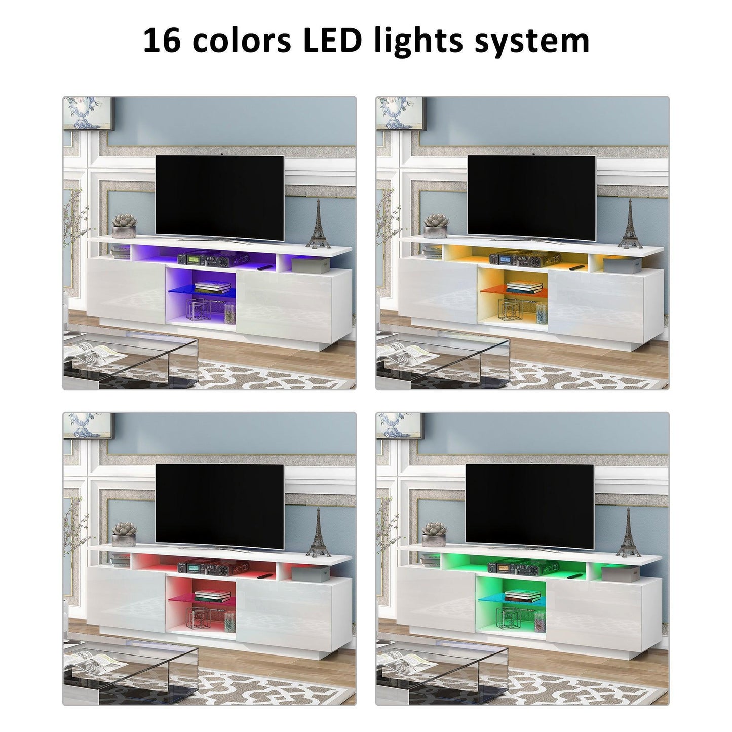 Modern TV Stand for TVs up to 65inches with LED lights, WF280706AAK FredCo