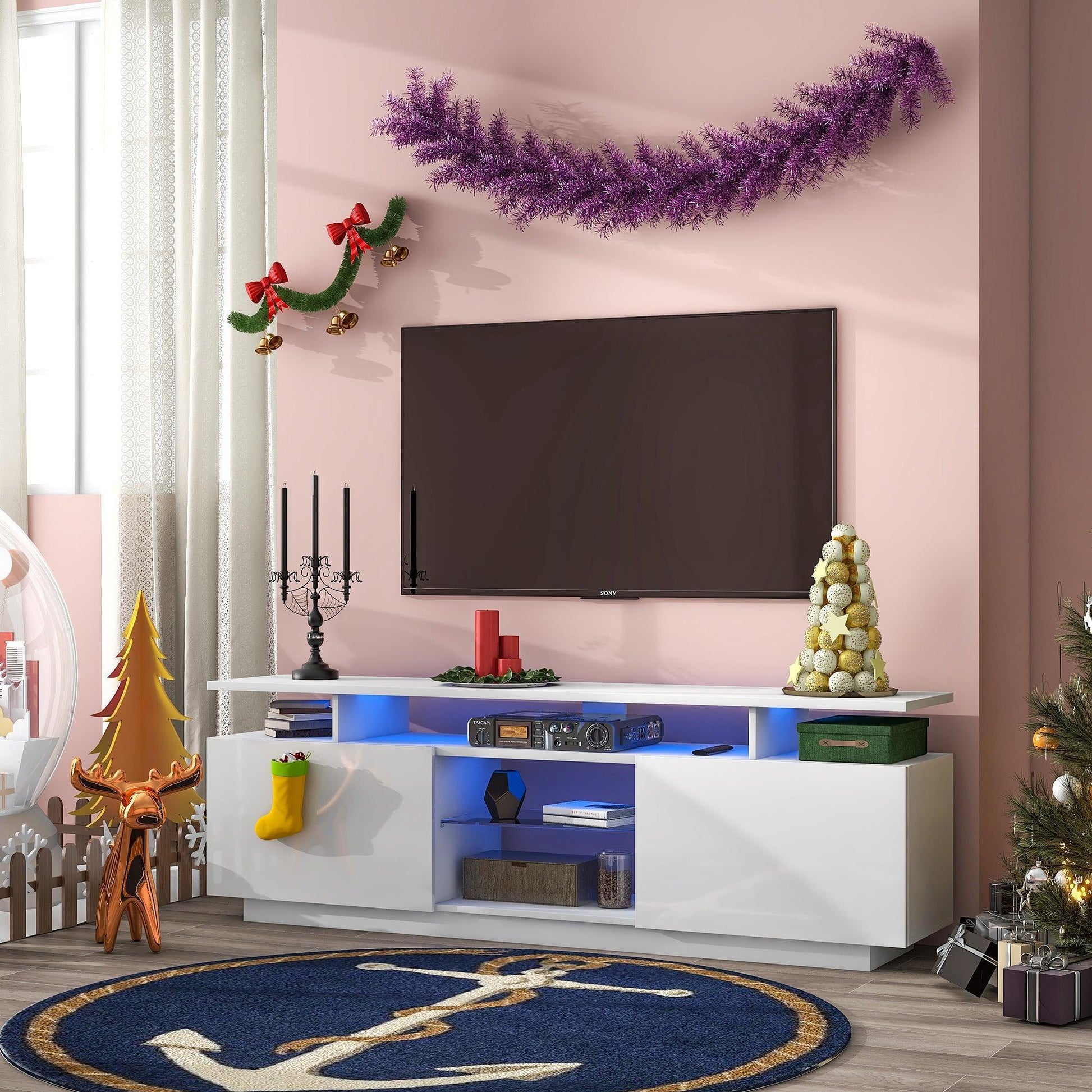 Modern TV Stand for TVs up to 65inches with LED lights, WF280706AAK FredCo