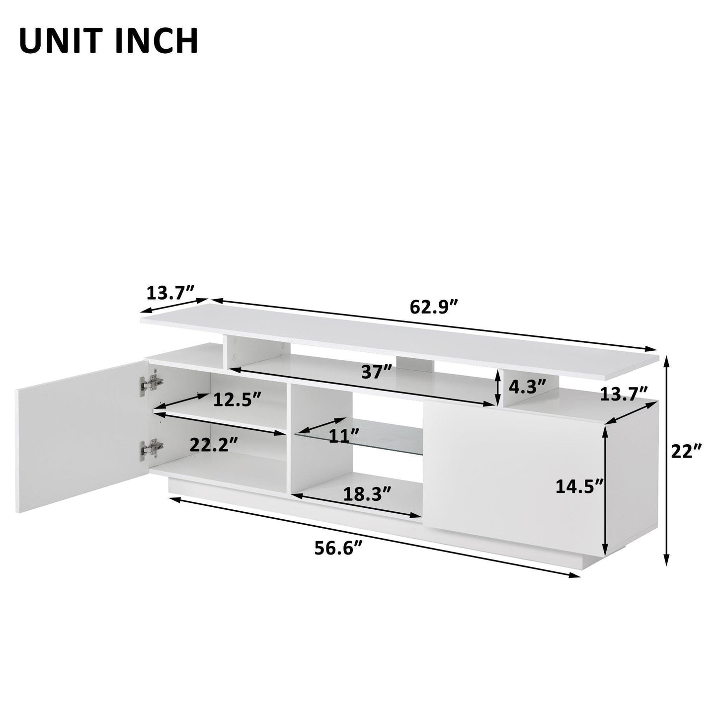Modern TV Stand for TVs up to 65inches with LED lights, WF280706AAK FredCo