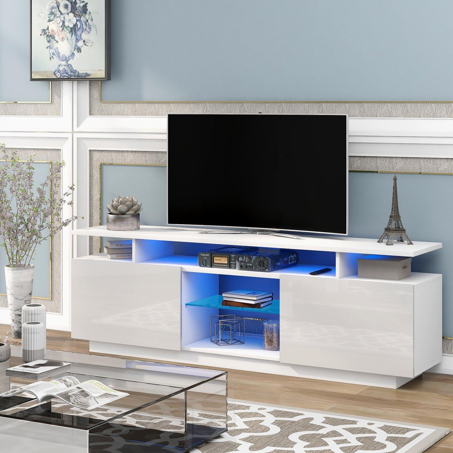 Modern TV Stand for TVs up to 65inches with LED lights, WF280706AAK FredCo