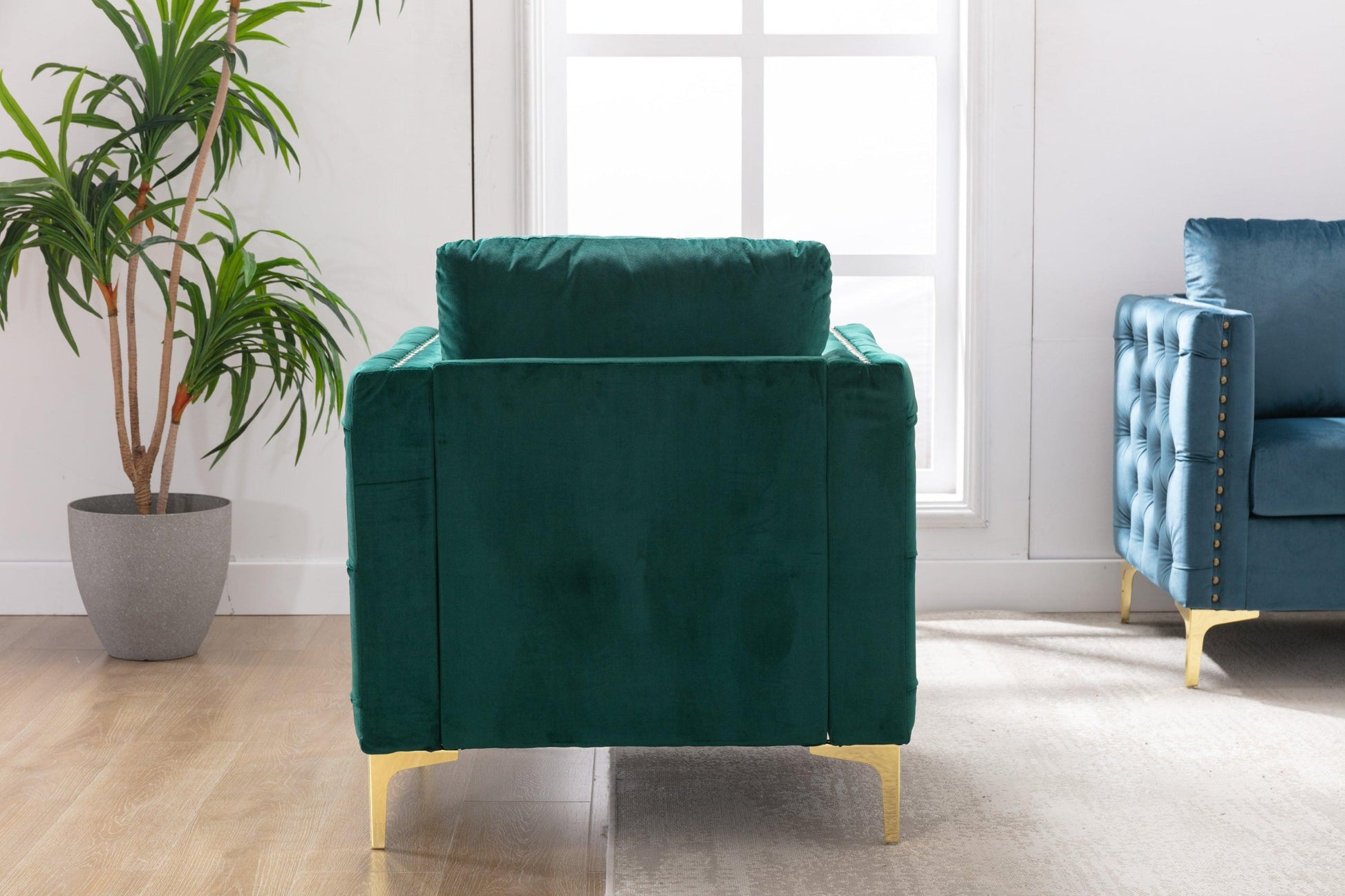 Modern Velvet Armchair Tufted Button Accent Chair Green FredCo