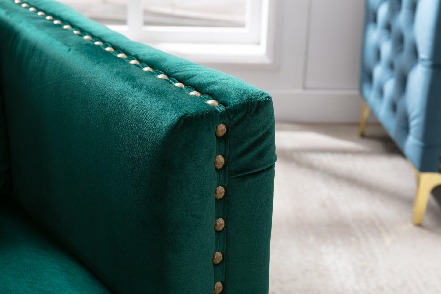 Modern Velvet Armchair Tufted Button Accent Chair Green FredCo