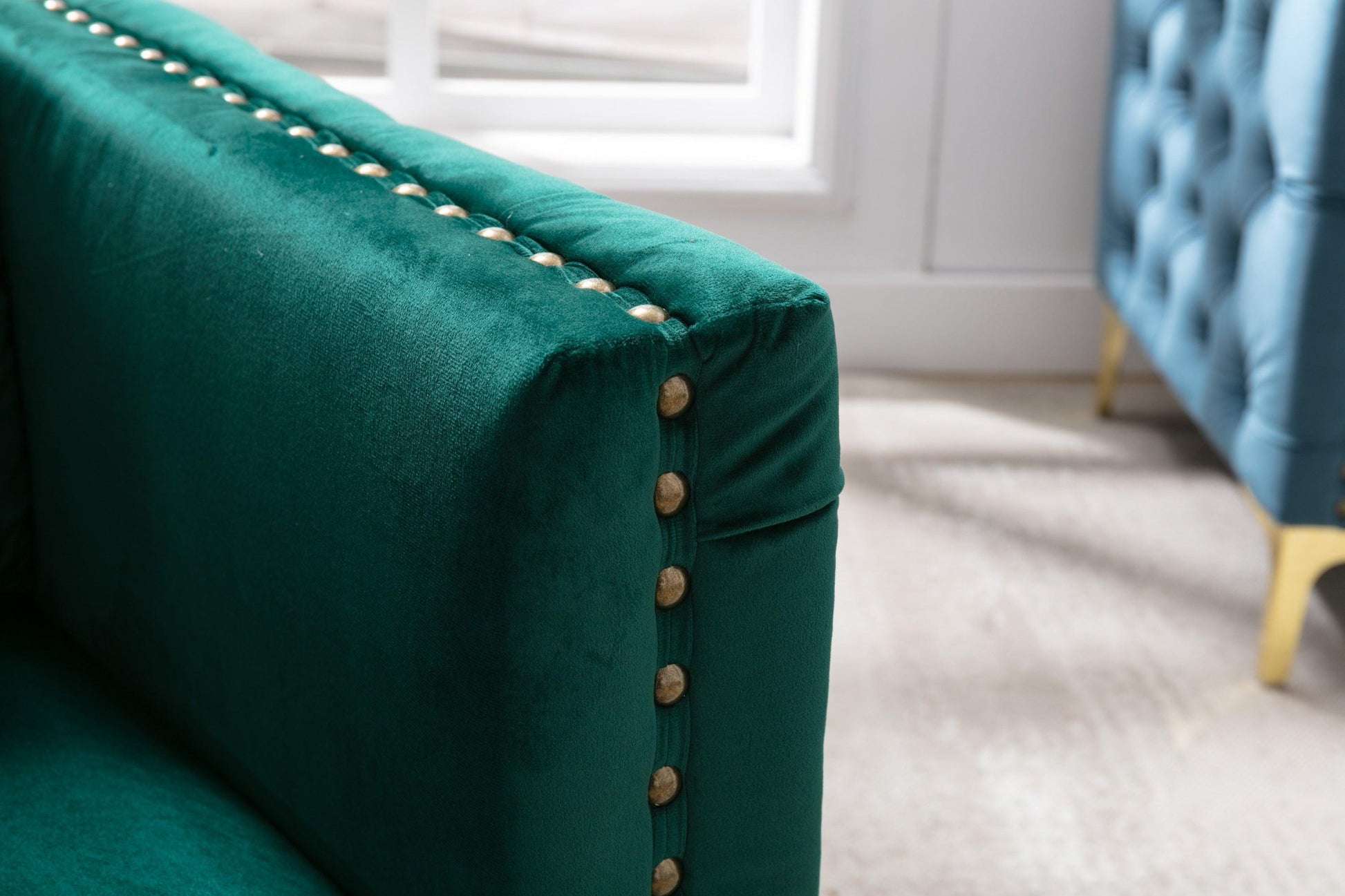 Modern Velvet Armchair Tufted Button Accent Chair Green FredCo