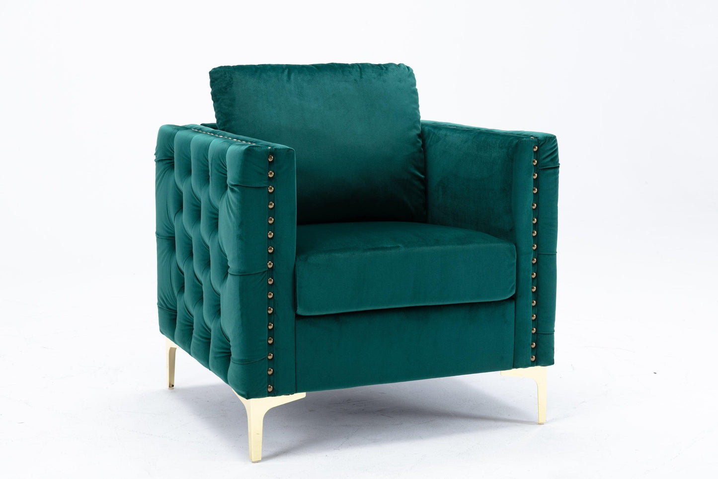 Modern Velvet Armchair Tufted Button Accent Chair Green FredCo