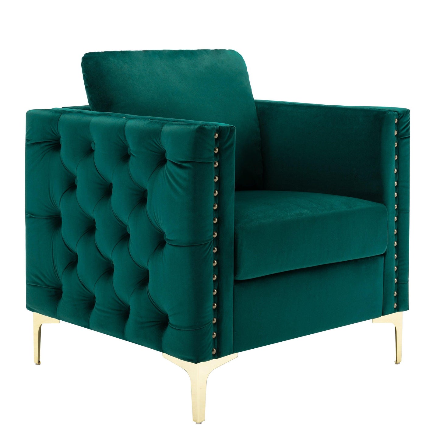 Modern Velvet Armchair Tufted Button Accent Chair Green FredCo