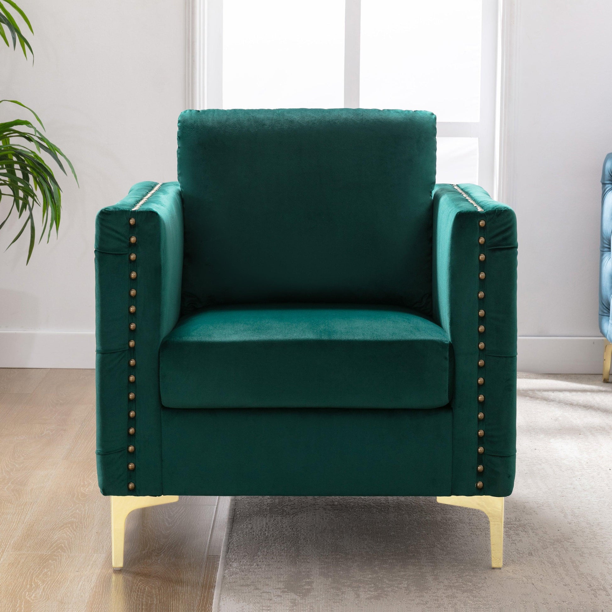 Modern Velvet Armchair Tufted Button Accent Chair Green FredCo