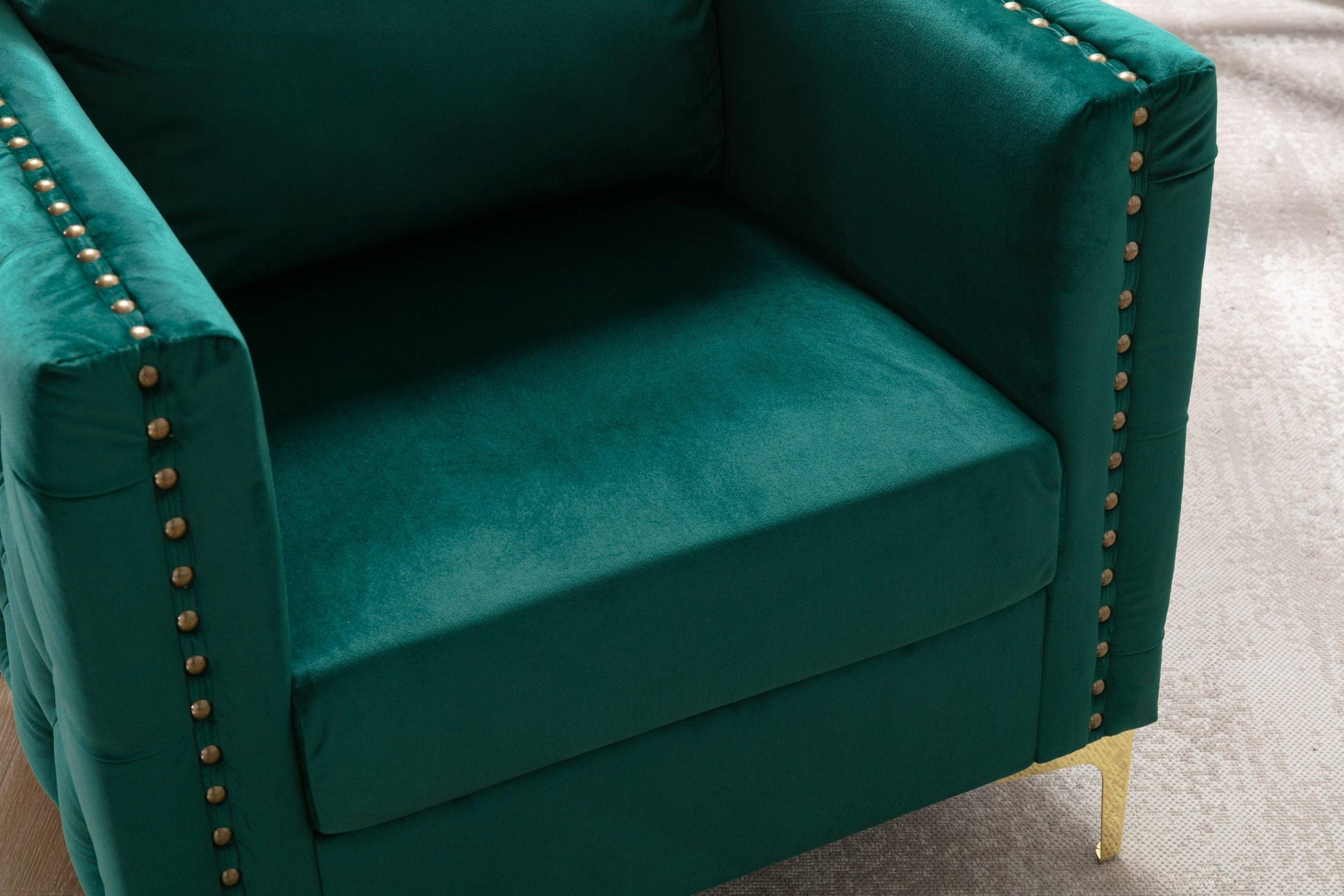 Modern Velvet Armchair Tufted Button Accent Chair Green FredCo