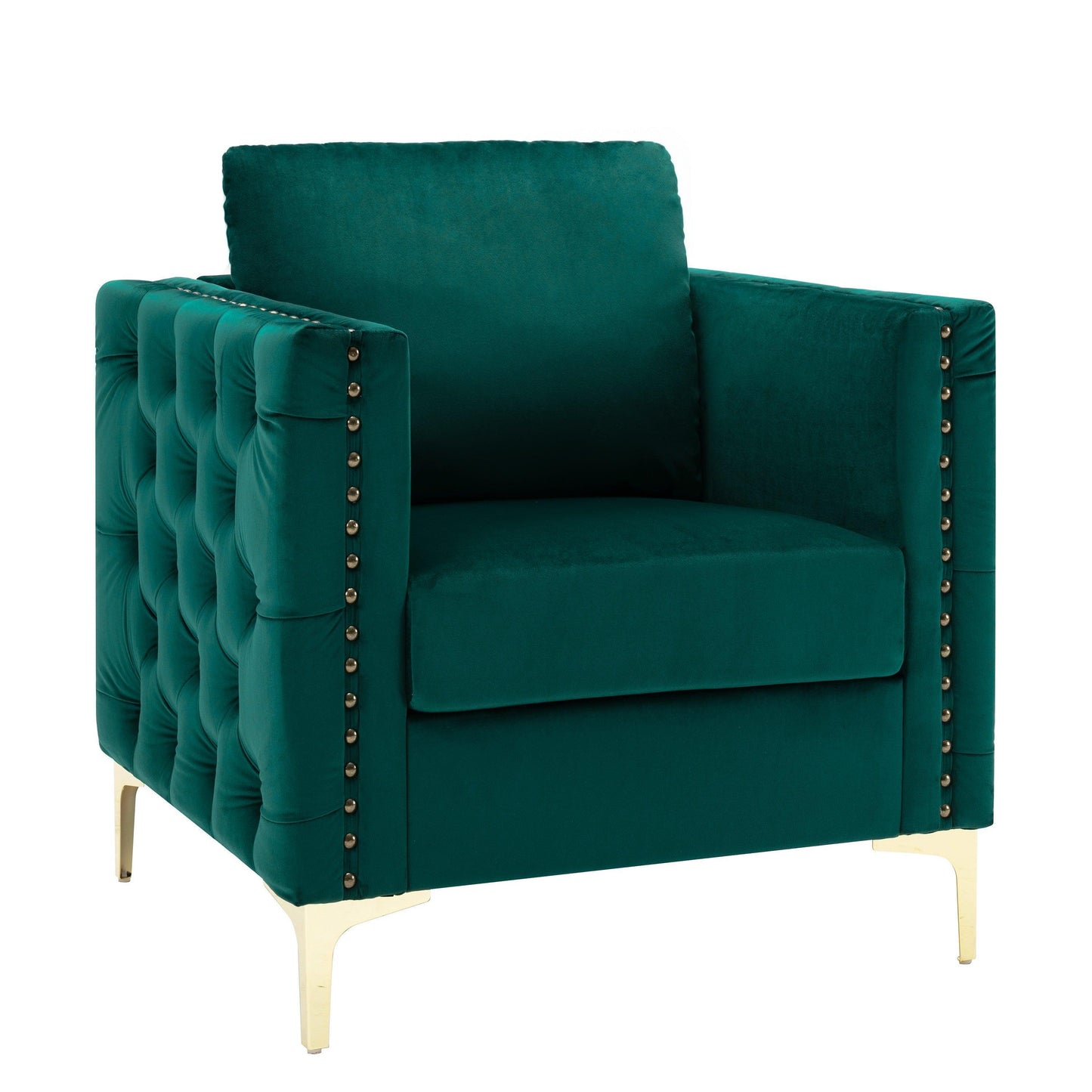 Modern Velvet Armchair Tufted Button Accent Chair Green FredCo