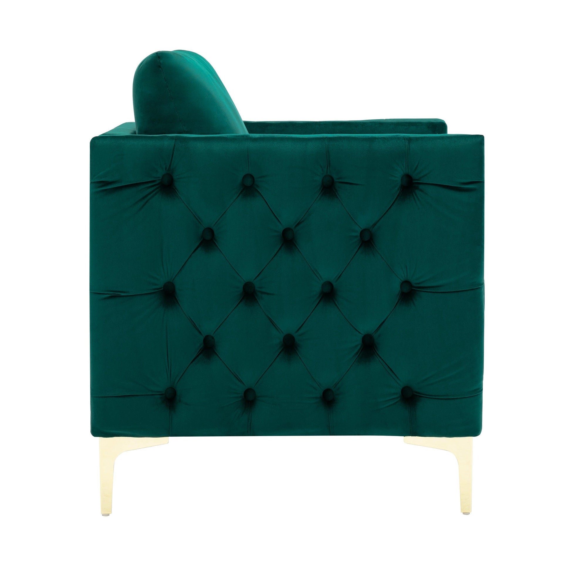 Modern Velvet Armchair Tufted Button Accent Chair Green FredCo