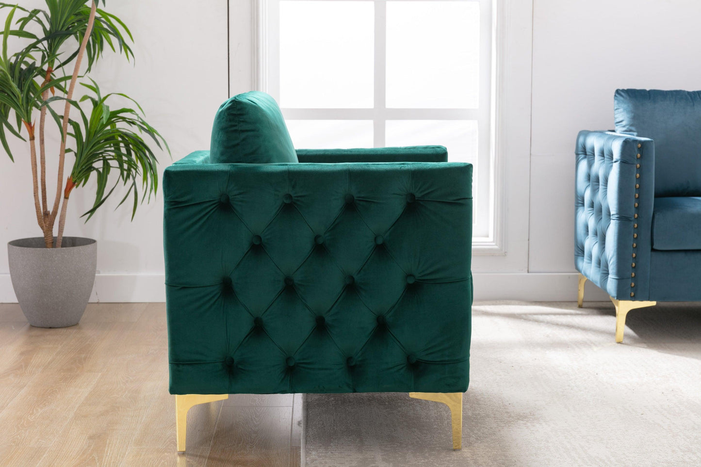 Modern Velvet Armchair Tufted Button Accent Chair Green FredCo