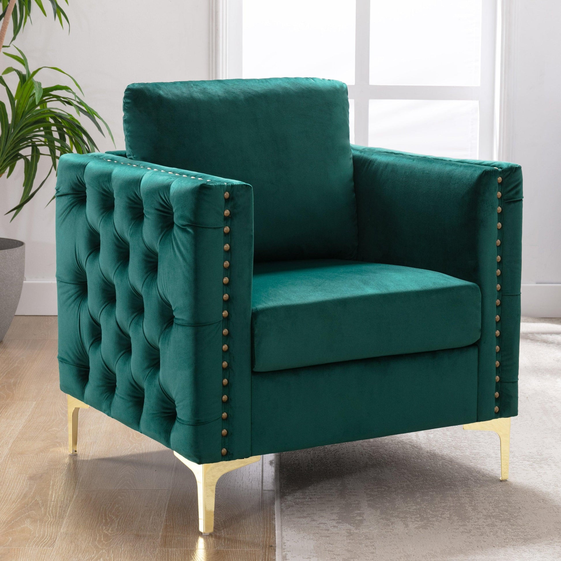 Modern Velvet Armchair Tufted Button Accent Chair Green FredCo