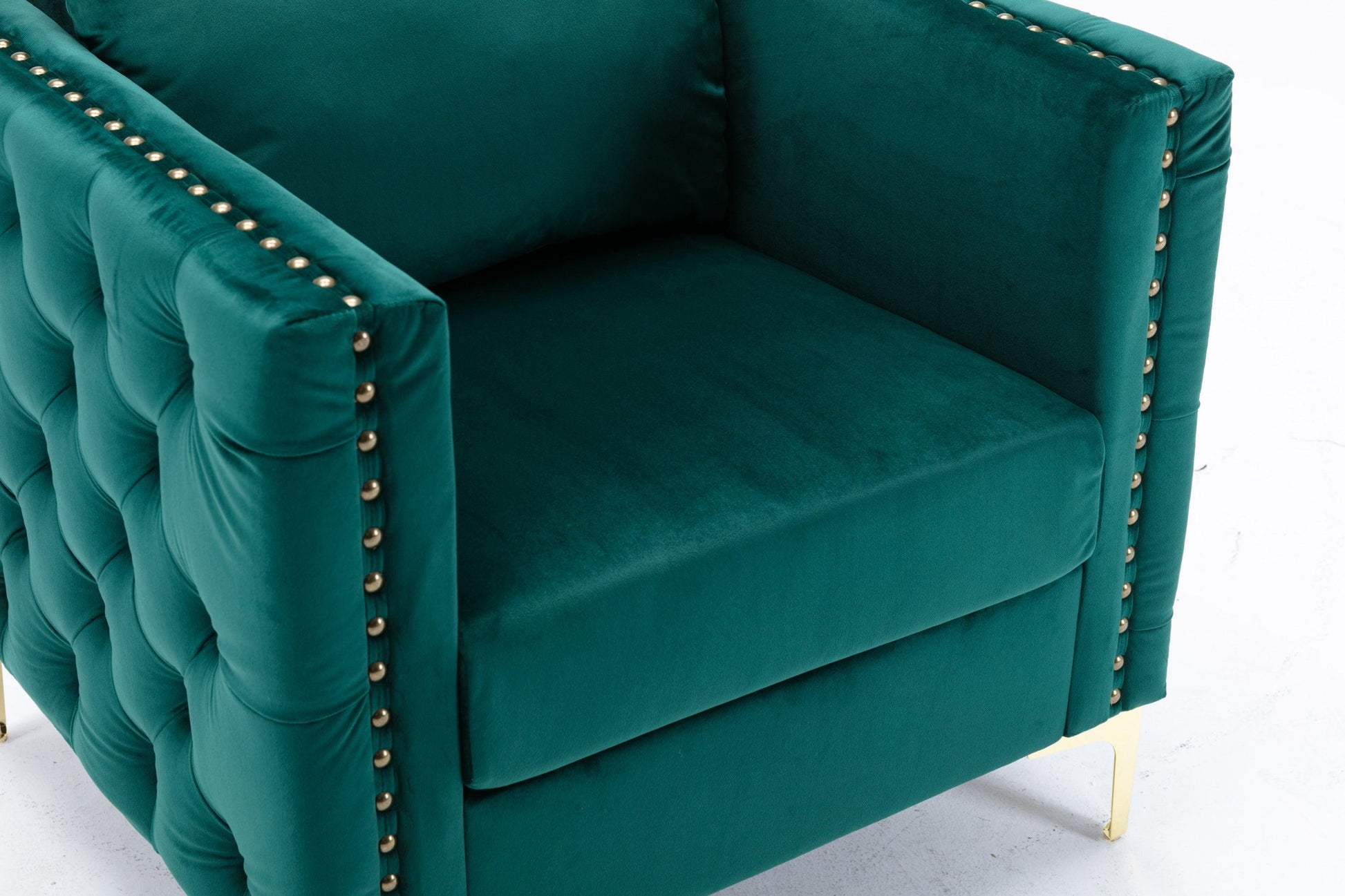 Modern Velvet Armchair Tufted Button Accent Chair Green FredCo