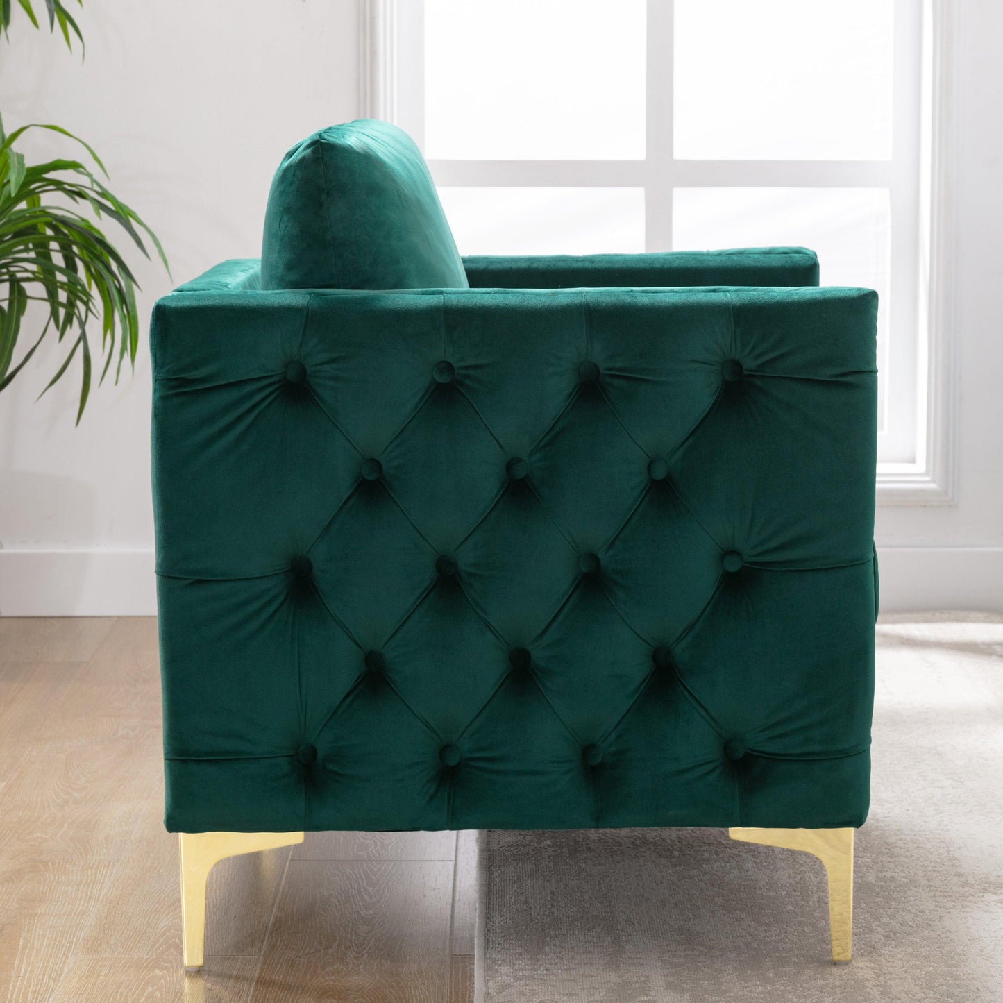 Modern Velvet Armchair Tufted Button Accent Chair Green FredCo
