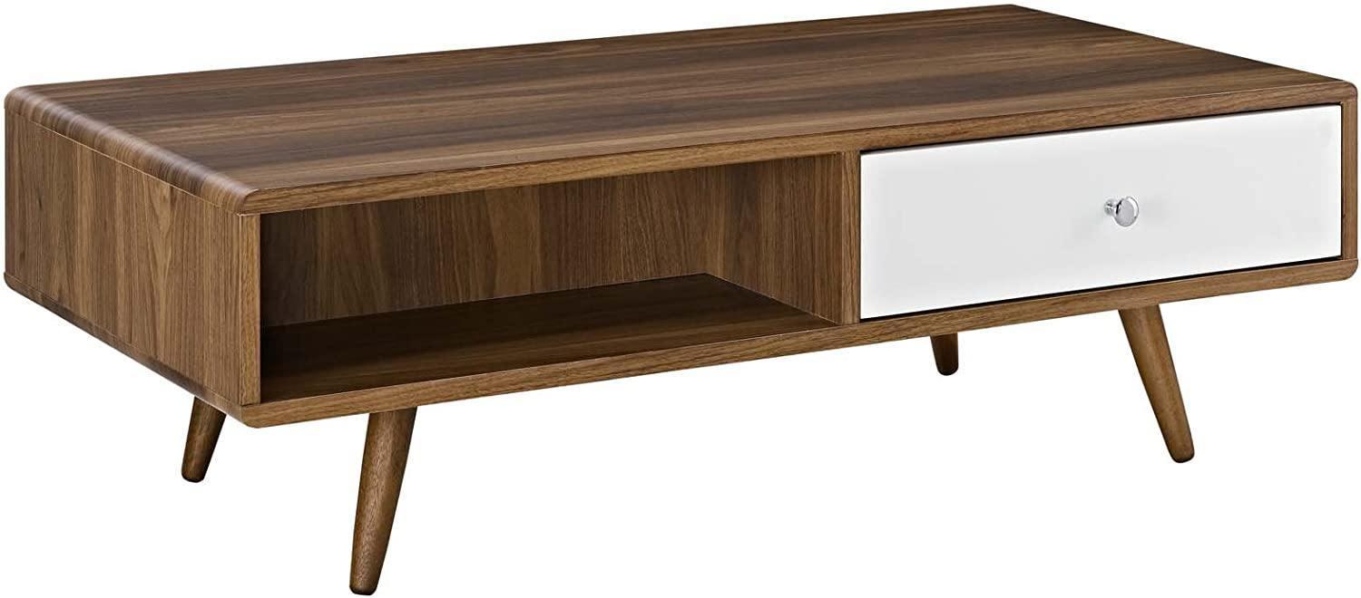 Modway Transmit Mid-Century Coffee Table, Walnut White FredCo