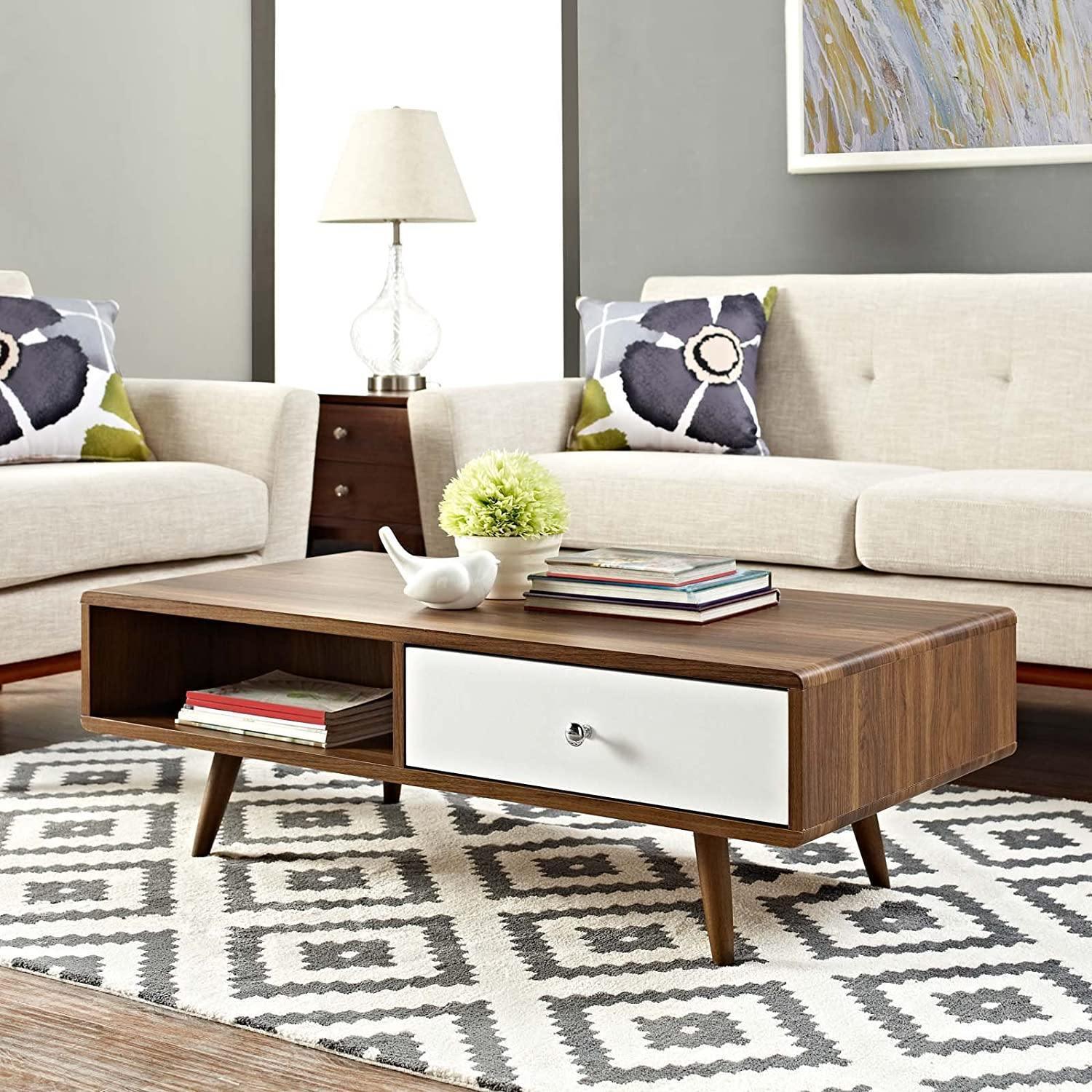 Modway Transmit Mid-Century Coffee Table, Walnut White FredCo